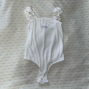 White Ruffled Strap Body Suit